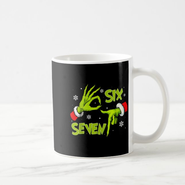 Funny Six Seven 67 Meme 6 7 Christmas Elf Hand Boy Coffee Mug (Right)