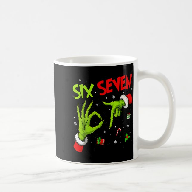 Funny Six Seven 67 Meme 6 7 Christmas Elf Hand Boy Coffee Mug (Right)