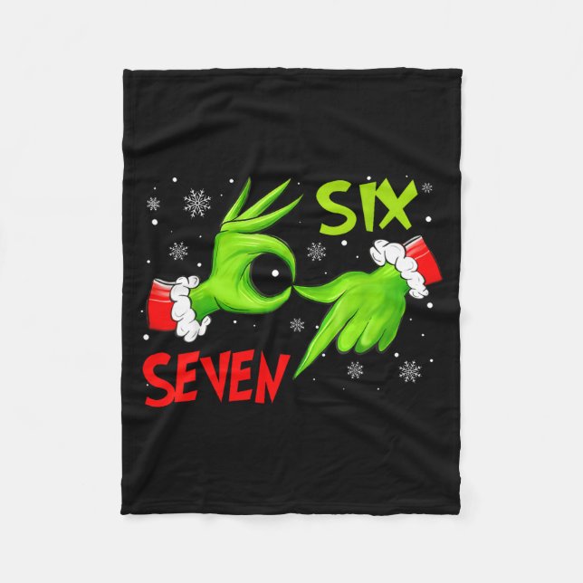 Funny Six Seven 67 Meme 6 7 Christmas Elf Hand Boy Fleece Blanket (Front)