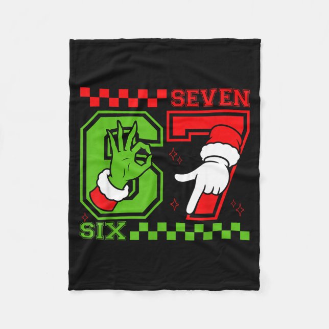 Funny Six Seven 67 Meme 6 7 Christmas Elf Hand Boy Fleece Blanket (Front)
