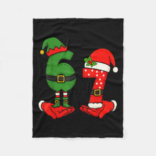 Funny Six Seven 67 Meme 6 7 Christmas Elf Hand Boy Fleece Blanket
