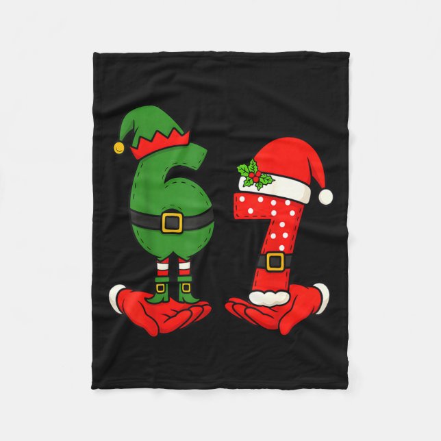 Funny Six Seven 67 Meme 6 7 Christmas Elf Hand Boy Fleece Blanket (Front)
