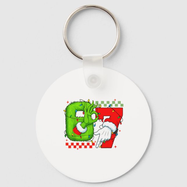Funny Six Seven 67 Meme 6 7 Christmas Elf Hand Boy Key Ring (Front)
