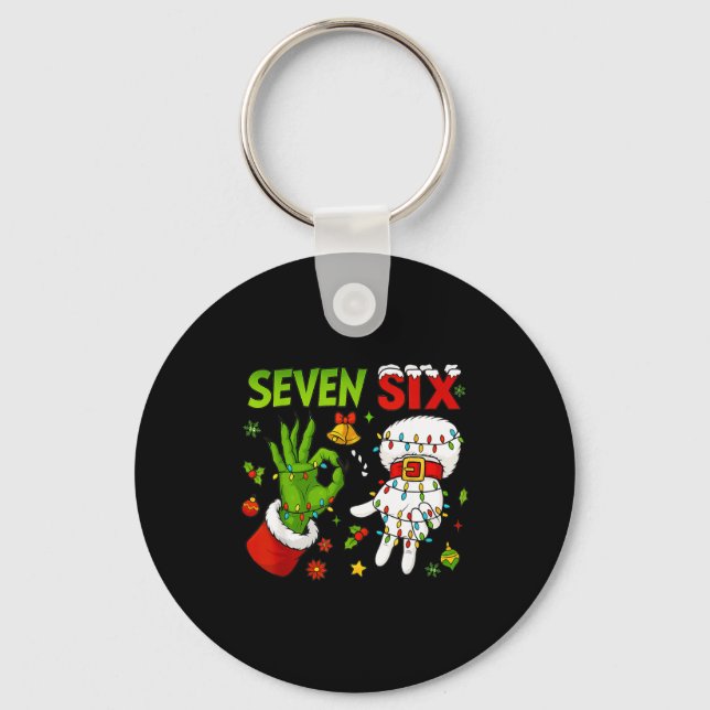 Funny Six Seven 67 Meme 6 7 Christmas Elf Hand Boy Key Ring (Front)