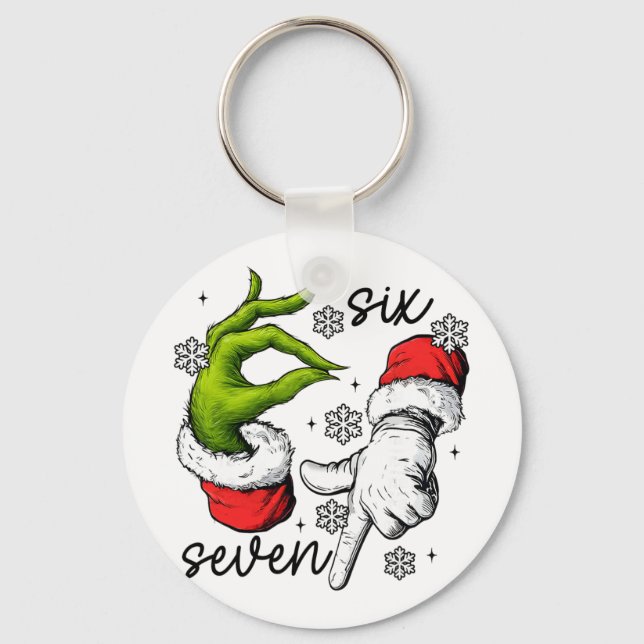Funny Six Seven 67 Meme 6 7 Christmas Elf Hand Boy Key Ring (Front)