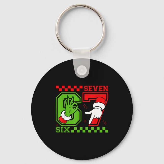Funny Six Seven 67 Meme 6 7 Christmas Elf Hand Boy Key Ring (Front)