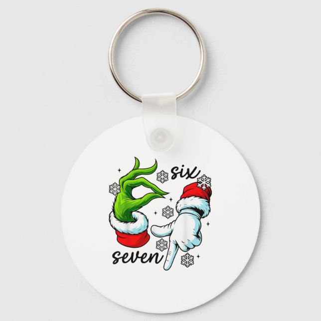 Funny Six Seven 67 Meme 6 7 Christmas Elf Hand Boy Key Ring (Front)