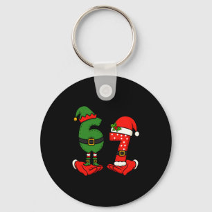Funny Six Seven 67 Meme 6 7 Christmas Elf Hand Boy Key Ring