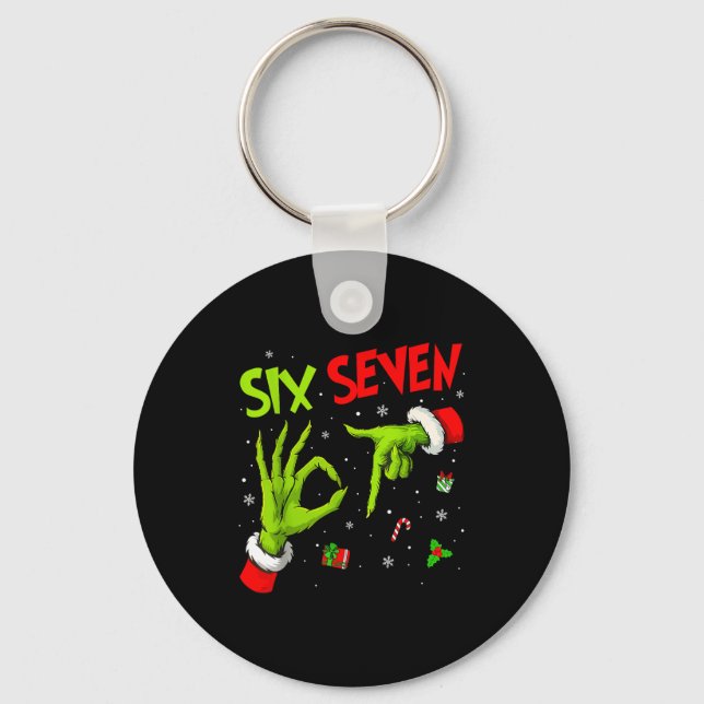 Funny Six Seven 67 Meme 6 7 Christmas Elf Hand Boy Key Ring (Front)