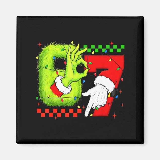 Funny Six Seven 67 Meme 6 7 Christmas Elf Hand Boy Magnet (Front)