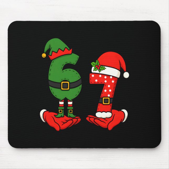 Funny Six Seven 67 Meme 6 7 Christmas Elf Hand Boy Mouse Mat (Front)