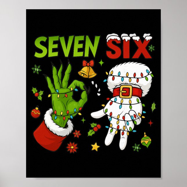Funny Six Seven 67 Meme 6 7 Christmas Elf Hand Boy Poster (Front)