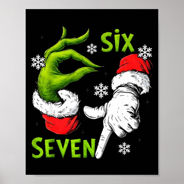 Funny Six Seven 67 Meme 6 7 Christmas Elf Hand Boy Poster (Front)