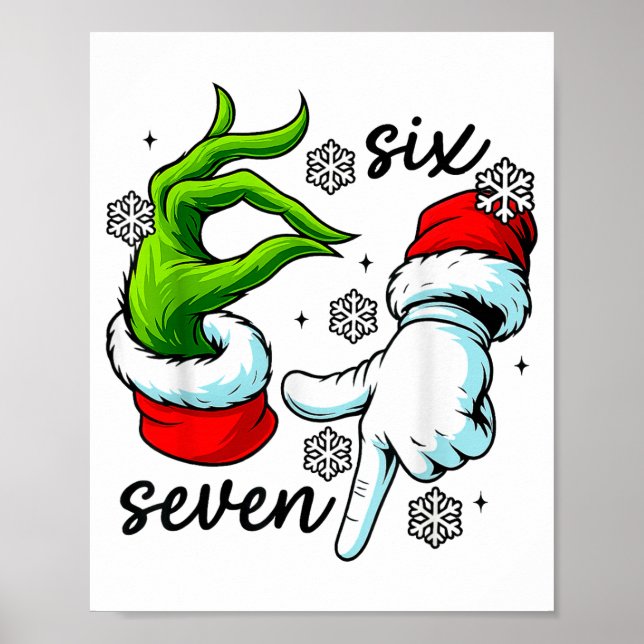 Funny Six Seven 67 Meme 6 7 Christmas Elf Hand Boy Poster (Front)