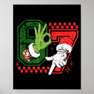 Funny Six Seven 67 Meme 6 7 Christmas Elf Hand Boy Poster