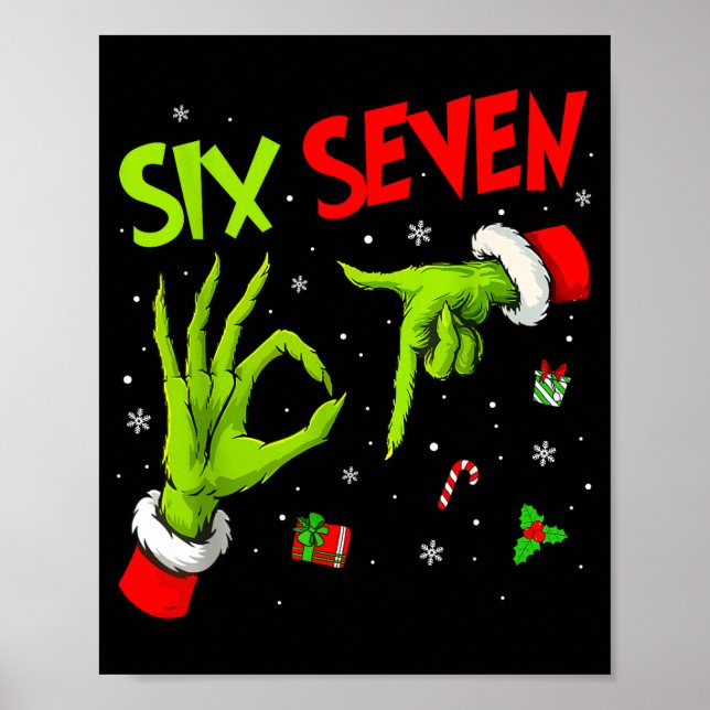 Funny Six Seven 67 Meme 6 7 Christmas Elf Hand Boy Poster (Front)