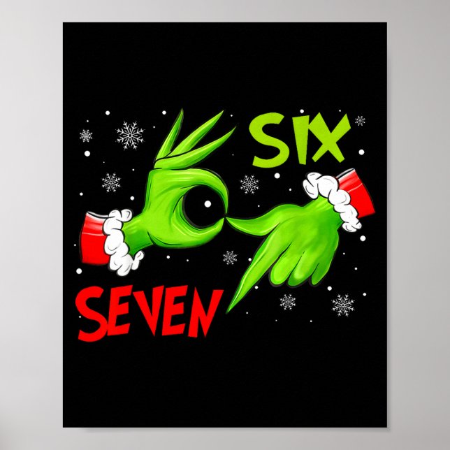 Funny Six Seven 67 Meme 6 7 Christmas Elf Hand Boy Poster (Front)