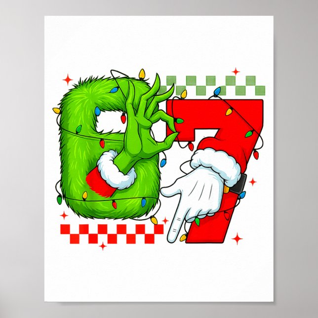 Funny Six Seven 67 Meme 6 7 Christmas Elf Hand Boy Poster (Front)