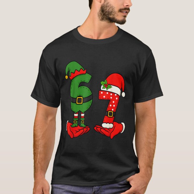 Funny Six Seven 67 Meme 6 7 Christmas Elf Hand Boy T-Shirt (Front)