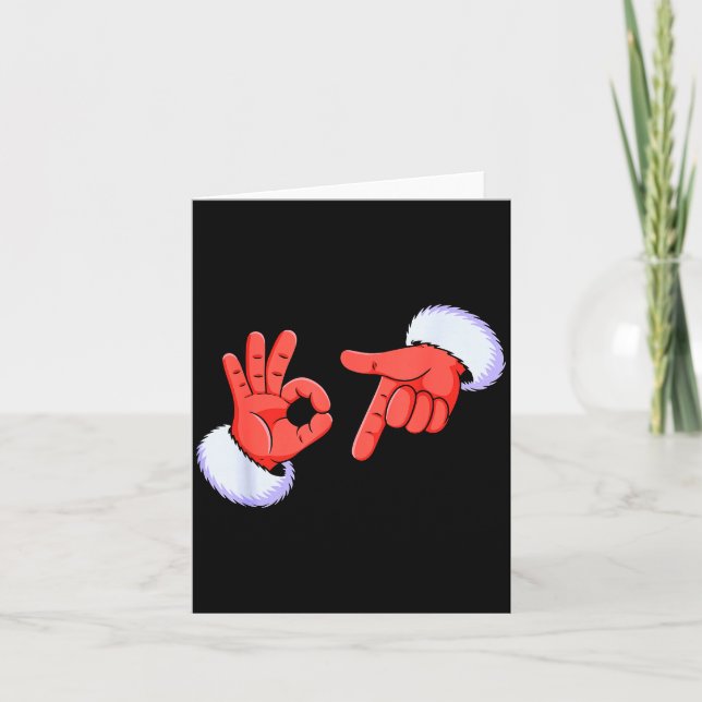 Funny Six Seven 67 Meme 6 7 Christmas Santa Hand B Card (Front)