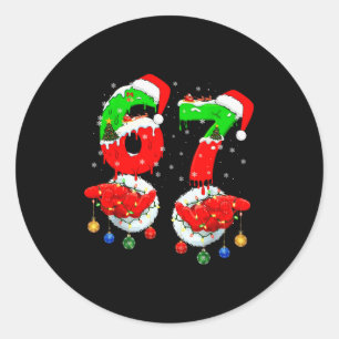 Funny Six Seven 67 Meme 6 7 Christmas Santa Hand B Classic Round Sticker