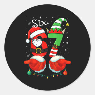 Funny Six Seven 67 Meme 6 7 Christmas Santa Hand B Classic Round Sticker