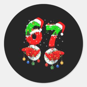 Funny Six Seven 67 Meme 6 7 Christmas Santa Hand B Classic Round Sticker