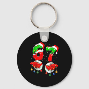 Funny Six Seven 67 Meme 6 7 Christmas Santa Hand B Key Ring