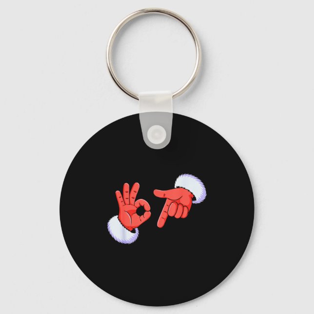 Funny Six Seven 67 Meme 6 7 Christmas Santa Hand B Key Ring (Front)