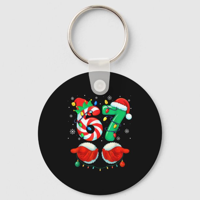 Funny Six Seven 67 Meme 6 7 Christmas Santa Hand B Key Ring (Front)