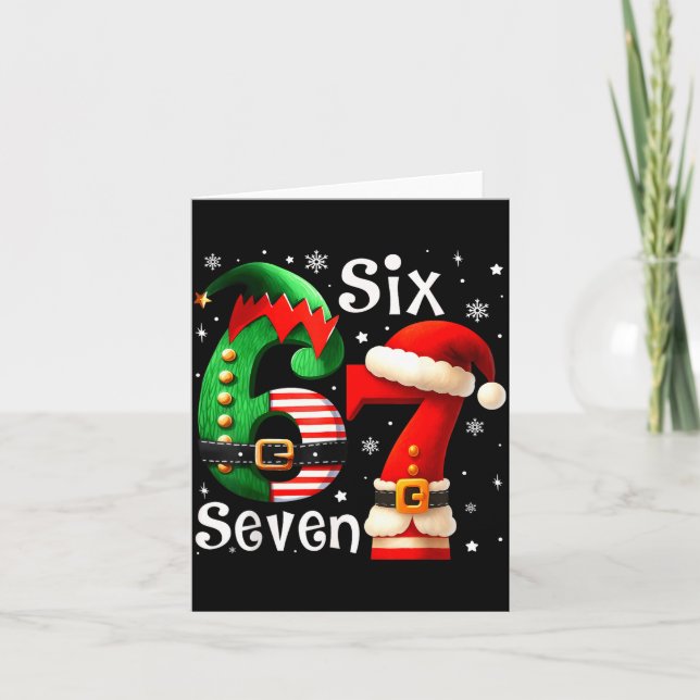 Funny Six Seven 67 Meme 6 7 Elf Santa Christmas Pa Card (Front)