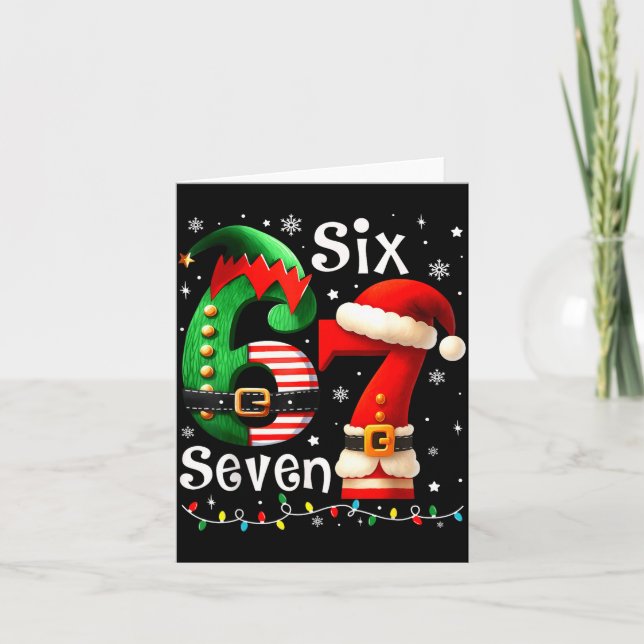 Funny Six Seven 67 Meme 6 7 Elf Santa Christmas Pa Card (Front)