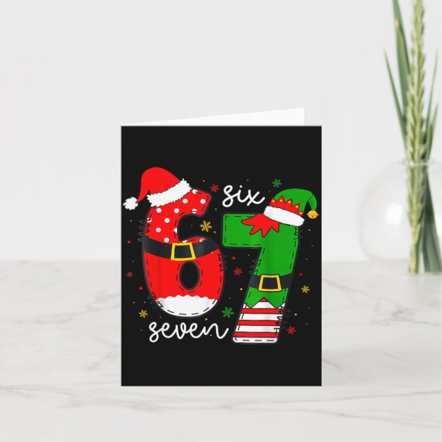 Funny Six Seven 67 Meme 6 7 Elf Santa Christmas Pa Card (Front)