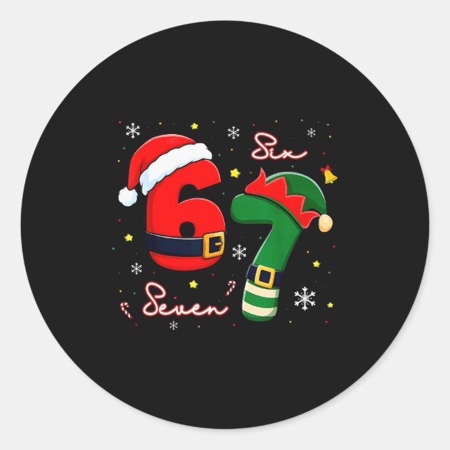 Funny Six Seven 67 Meme 6 7 Elf Santa Christmas Pa Classic Round Sticker (Front)