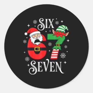 Funny Six Seven 67 Meme 6 7 Elf Santa Christmas Pa Classic Round Sticker