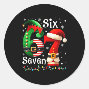 Funny Six Seven 67 Meme 6 7 Elf Santa Christmas Pa Classic Round Sticker