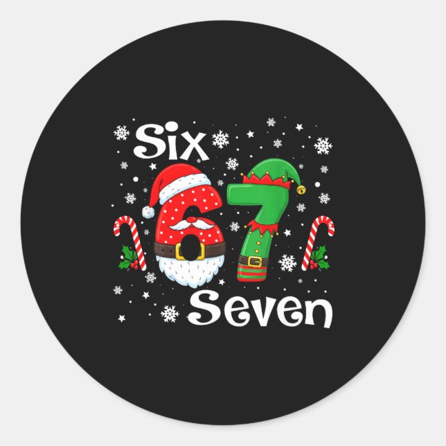 Funny Six Seven 67 Meme 6 7 Elf Santa Christmas Pa Classic Round Sticker (Front)