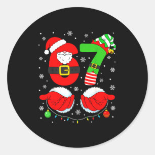 Funny Six Seven 67 Meme 6 7 Elf Santa Christmas Pa Classic Round Sticker