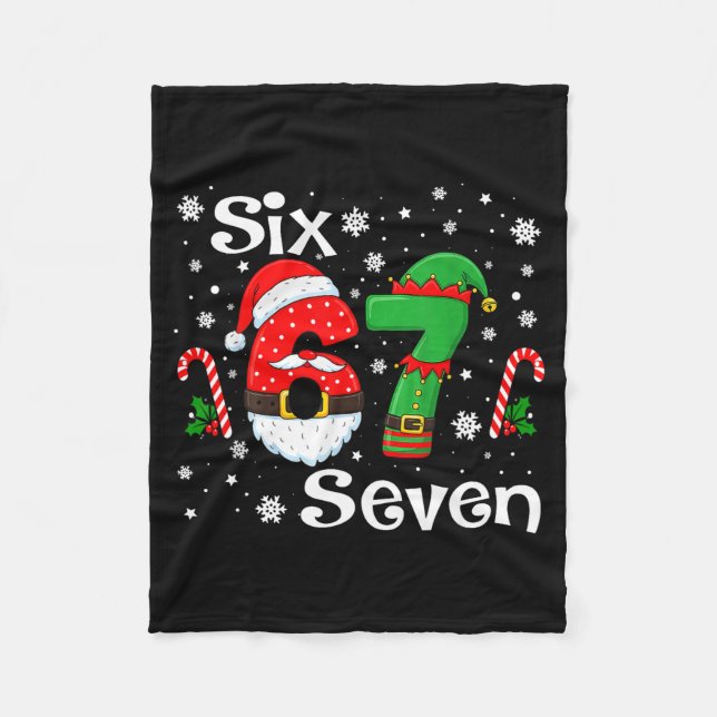 Funny Six Seven 67 Meme 6 7 Elf Santa Christmas Pa Fleece Blanket (Front)