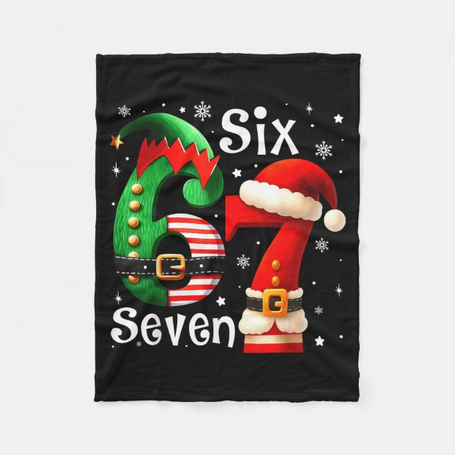 Funny Six Seven 67 Meme 6 7 Elf Santa Christmas Pa Fleece Blanket (Front)