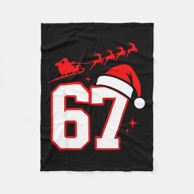Funny Six Seven 67 Meme 6 7 Elf Santa Christmas Pa Fleece Blanket (Front)