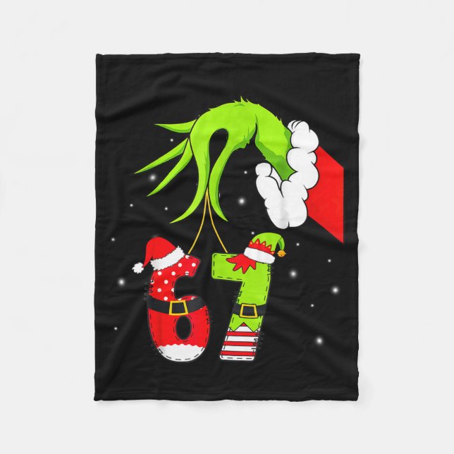 Funny Six Seven 67 Meme 6 7 Elf Santa Christmas Pa Fleece Blanket (Front)