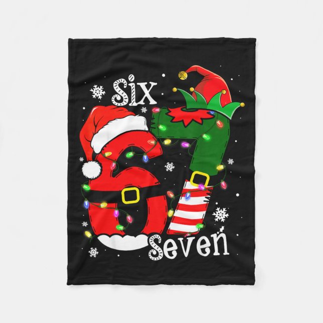 Funny Six Seven 67 Meme 6 7 Elf Santa Christmas Pa Fleece Blanket (Front)