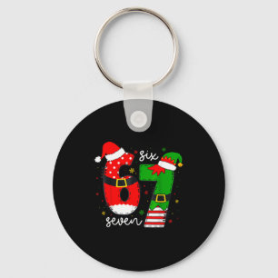 Funny Six Seven 67 Meme 6 7 Elf Santa Christmas Pa Key Ring