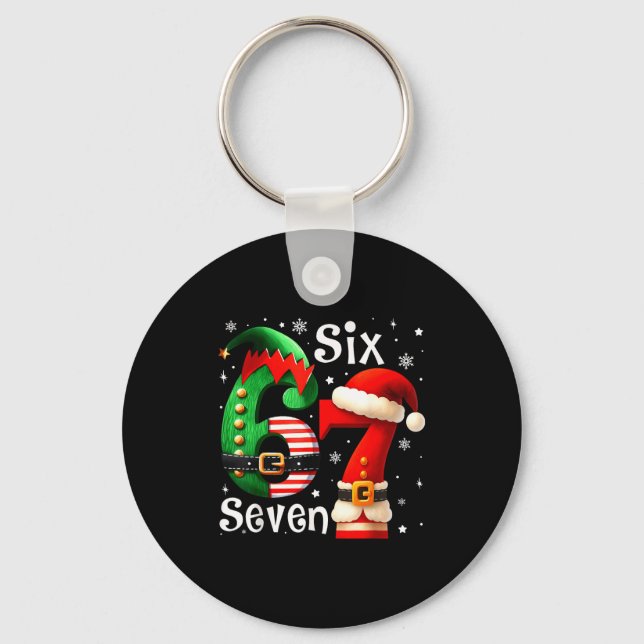 Funny Six Seven 67 Meme 6 7 Elf Santa Christmas Pa Key Ring (Front)