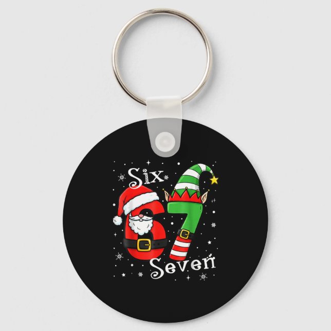 Funny Six Seven 67 Meme 6 7 Elf Santa Christmas Pa Key Ring (Front)