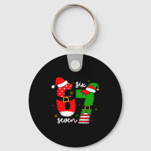 Funny Six Seven 67 Meme 6 7 Elf Santa Christmas Pa Key Ring