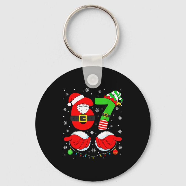 Funny Six Seven 67 Meme 6 7 Elf Santa Christmas Pa Key Ring (Front)