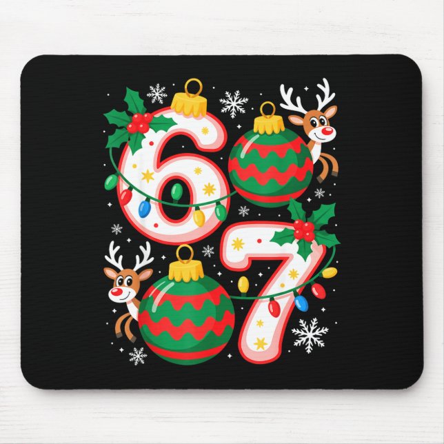 Funny Six Seven 67 Meme 6 7 Elf Santa Christmas Pa Mouse Mat (Front)
