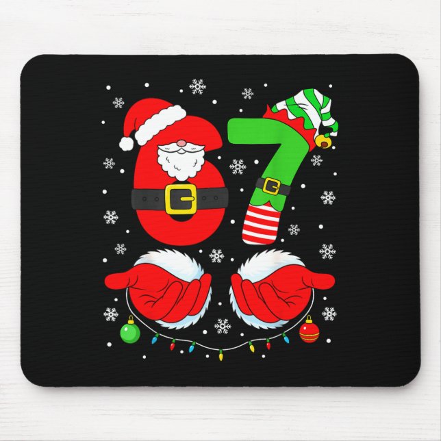 Funny Six Seven 67 Meme 6 7 Elf Santa Christmas Pa Mouse Mat (Front)